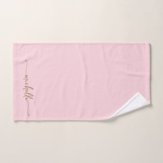 Stijlvolle Monogramnaam Script Roze Goud Handdoek (Handdoek)