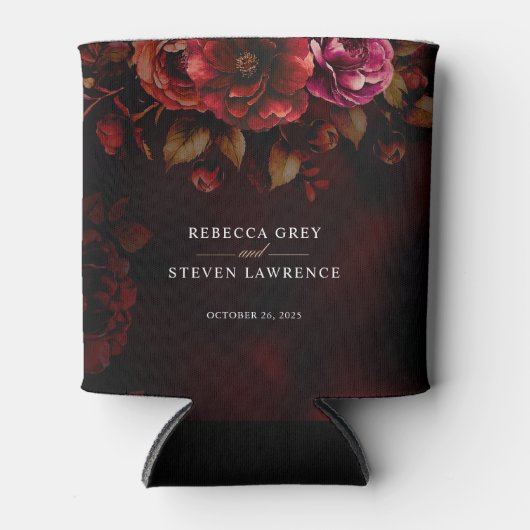 Stijlvolle moody gotische rode zwarte bloemen brui blikjeskoeler (Voorkant)