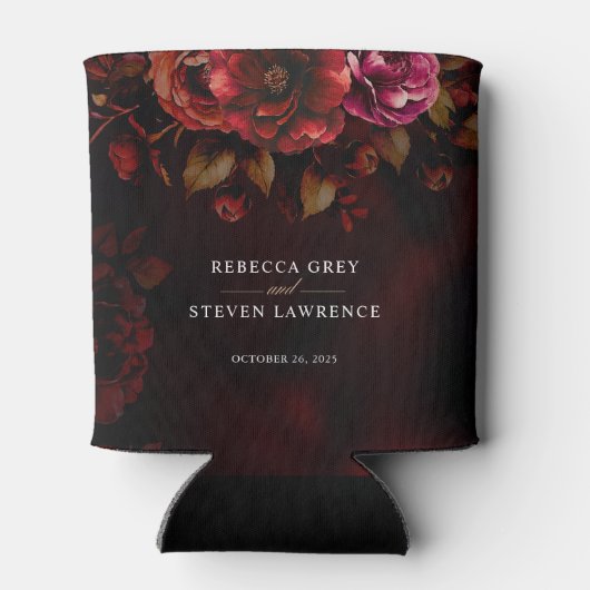 Stijlvolle moody gotische rode zwarte bloemen brui blikjeskoeler (Achterkant)