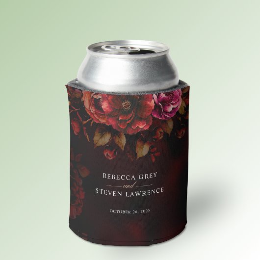 Stijlvolle moody gotische rode zwarte bloemen brui blikjeskoeler