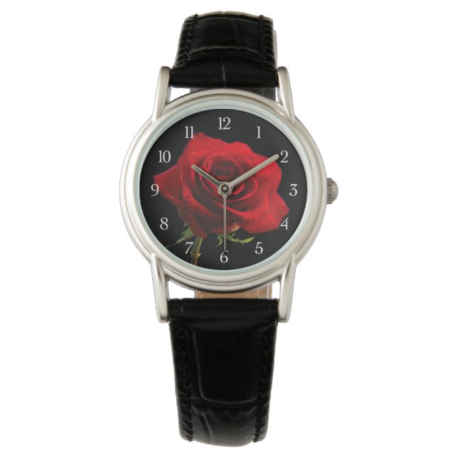 Stijlvolle mooie rode roos horloge (Voorkant)