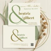 Stijlvolle mos en olijfgroen moderne bruiloft save the date