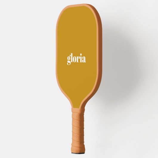 Stijlvolle mosterd geel effen aangepaste naam pickleball paddle (Links)