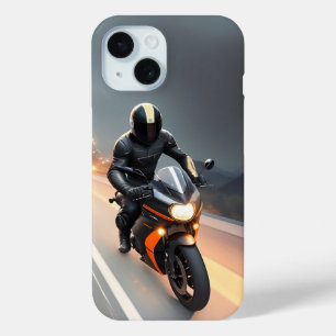 Stijlvolle motorrijder op een cruiserfiets iPhone 15 case