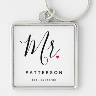Stijlvolle Mr Custom Last Name & Date Wedding Sleutelhanger