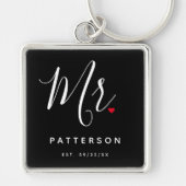 Stijlvolle Mr Custom Last Name & Date Wedding Sleutelhanger (Voorkant)