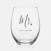 Stijlvolle Mr Custom Last Name & Date Wedding Wijnglas Zonder Voet (Voorkant)