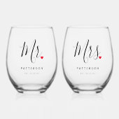 Stijlvolle Mr & Mrs Custom Achternaam & Datum Huwe Wijnglas Zonder Voet (Voorkant)