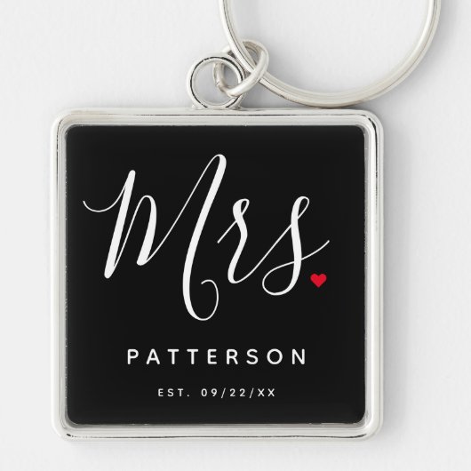 Stijlvolle Mrs Custom Last Name & Date Wedding Sleutelhanger (Voorkant)