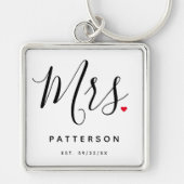Stijlvolle Mrs Custom Last Name & Date Wedding Sleutelhanger (Voorkant)