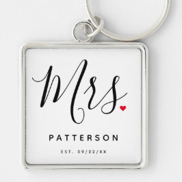 Stijlvolle Mrs Custom Last Name & Date Wedding Sleutelhanger