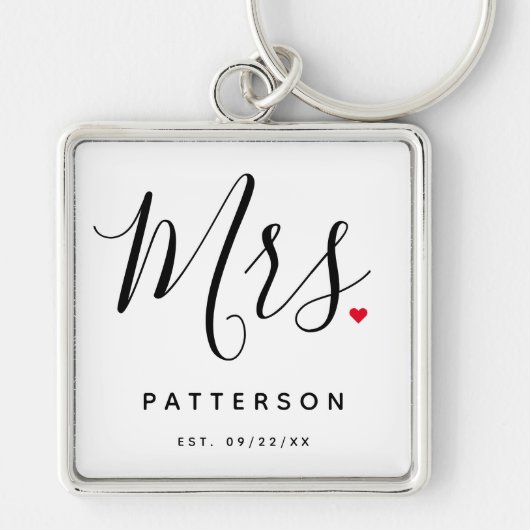 Stijlvolle Mrs Custom Last Name & Date Wedding Sleutelhanger (Voorkant)