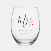 Stijlvolle Mrs Custom Last Name & Date Wedding Wijnglas Zonder Voet (Voorkant)