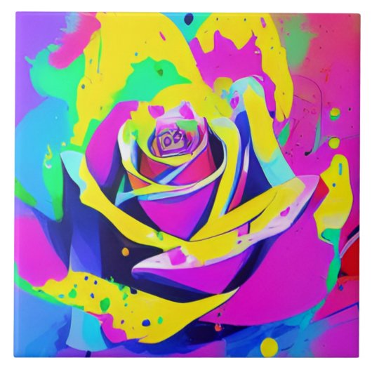 Stijlvolle multi gekleurde bloem tegeltje (Voorkant)