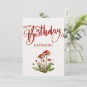 Stijlvolle Mushroom Botanical Happy Birthday Kaart (Staand voorkant)