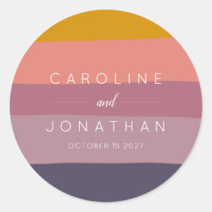 Stijlvolle muve en mosterdstriped Custom Wedding Ronde Sticker