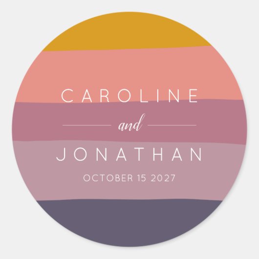Stijlvolle muve en mosterdstriped Custom Wedding Ronde Sticker (Voorkant)