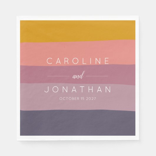 Stijlvolle muve en mosterdstriped Custom Wedding Servet (Voorkant)