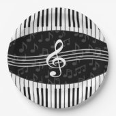 Stijlvolle muzieknoot en piano toetsen papieren bordje (Voorkant)