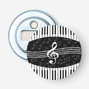 Stijlvolle Muzieknoten Treble Clef en Piano Keys Button Flesopener