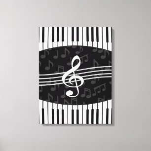 Stijlvolle Muzieknoten Treble Clef en Piano Keys Canvas Afdruk