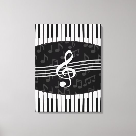 Stijlvolle Muzieknoten Treble Clef en Piano Keys Canvas Afdruk (Voorkant)