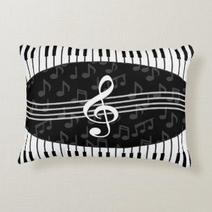 Stijlvolle Muzieknoten Treble Clef en Piano Keys Decoratief Kussen