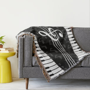 Stijlvolle Muzieknoten Treble Clef en Piano Keys Deken