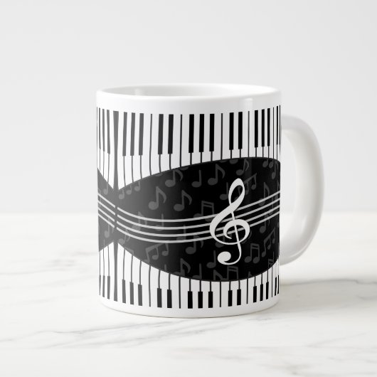 Stijlvolle Muzieknoten Treble Clef en Piano Keys Grote Koffiekop (Voorkant rechts)