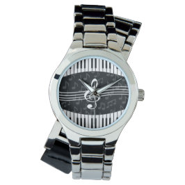 Stijlvolle Muzieknoten Treble Clef en Piano Keys Horloge