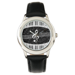 Stijlvolle Muzieknoten Treble Clef en Piano Keys Horloge