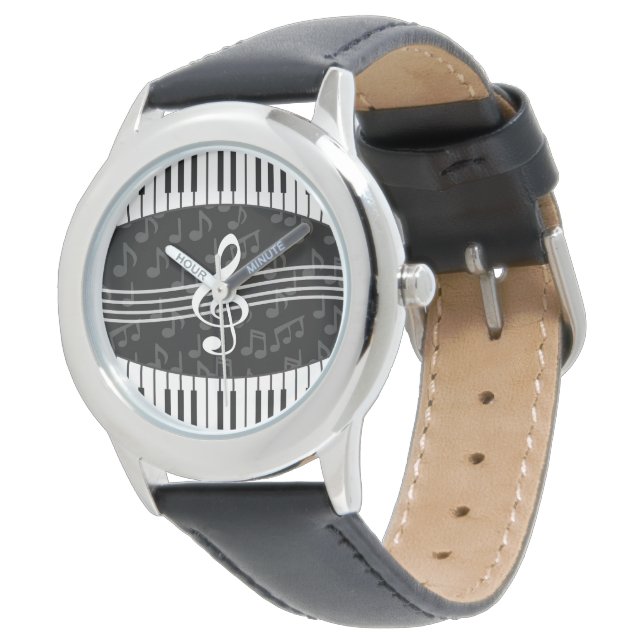 Stijlvolle Muzieknoten Treble Clef en Piano Keys Horloge (Gekanteld)