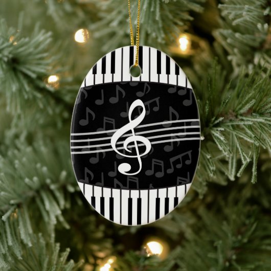 Stijlvolle Muzieknoten Treble Clef en Piano Keys Keramisch Ornament (Boom)
