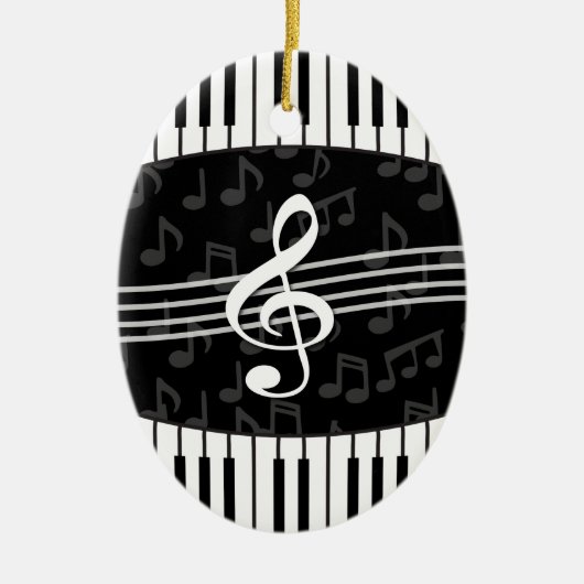 Stijlvolle Muzieknoten Treble Clef en Piano Keys Keramisch Ornament (Voorkant)