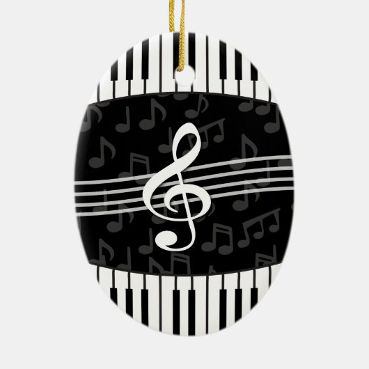 Stijlvolle Muzieknoten Treble Clef en Piano Keys Keramisch Ornament (Achterkant)