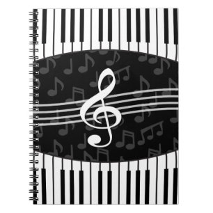 Stijlvolle Muzieknoten Treble Clef en Piano Keys Notitieboek