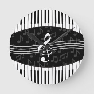 Stijlvolle Muzieknoten Treble Clef en Piano Keys Ronde Klok