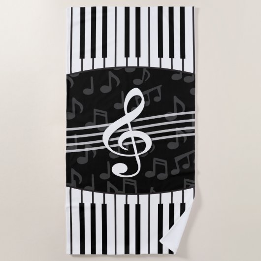 Stijlvolle Muzieknoten Treble Clef en Piano Keys Strandlaken (Voorkant)