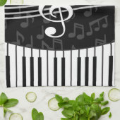 Stijlvolle Muzieknoten Treble Clef en Piano Keys Theedoek (Gevouwen)