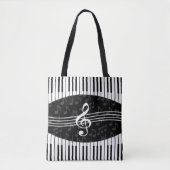 Stijlvolle Muzieknoten Treble Clef en Piano Keys Tote Bag (Voorkant)