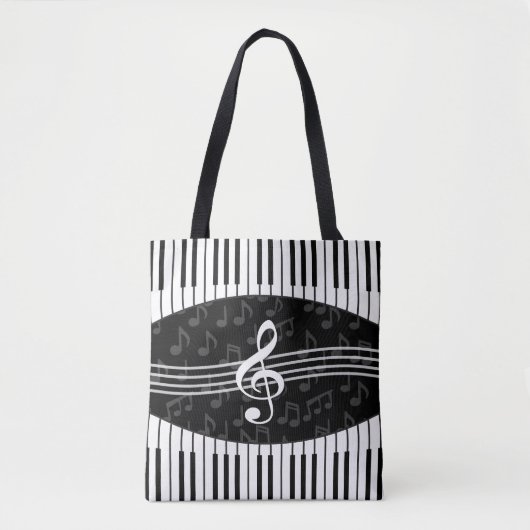 Stijlvolle Muzieknoten Treble Clef en Piano Keys Tote Bag (Voorkant)
