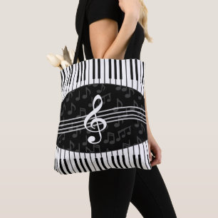 Stijlvolle Muzieknoten Treble Clef en Piano Keys Tote Bag