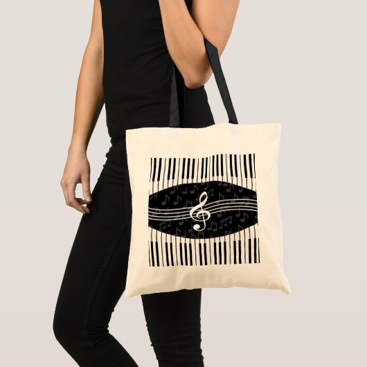 Stijlvolle Muzieknoten Treble Clef en Piano Keys Tote Bag (Voorkant (product))