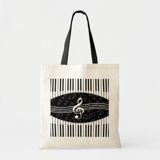 Stijlvolle Muzieknoten Treble Clef en Piano Keys Tote Bag (Voorkant)