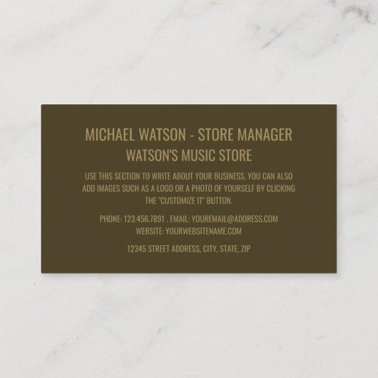 Stijlvolle muziekwinkel visitekaartje (Achterkant)