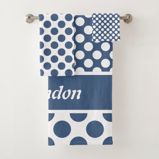 Stijlvolle naam Blauwe poka Dot Pattern Bath Towel Bad Handdoek (Insitu)
