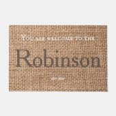 Stijlvolle naam: burlap text in brown farmhouse co deurmat (Voorkant)