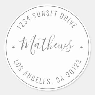 Stijlvolle naam en cirkeltekst   Grijs en wit Ronde Sticker