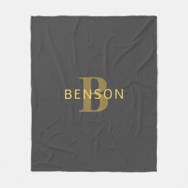 Stijlvolle naam en monogram | Goud en donkergrijs Fleece Deken