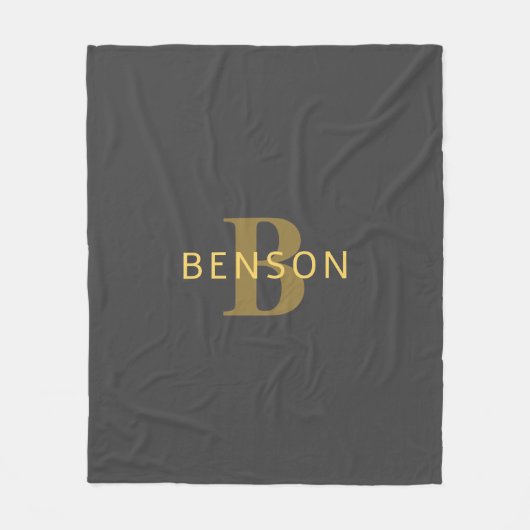 Stijlvolle naam en monogram | Goud en donkergrijs Fleece Deken (Voorkant)